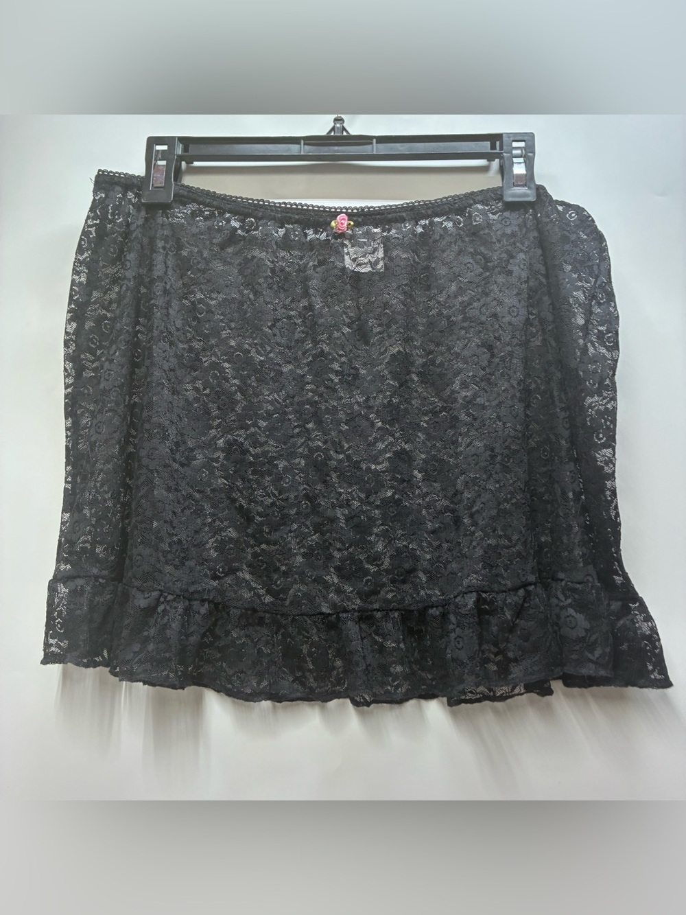 Wild Fable Womens XL Black Sheer Lace Mini Skirt Floral Sexy Ruffles Bow Girly
